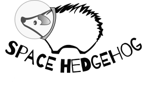 Logo of 'Space Hedgehog' with a stylized hedgehog wearing a helmet.